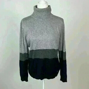 Calvin Klein Grey & Black Striped Turtleneck Size Large
